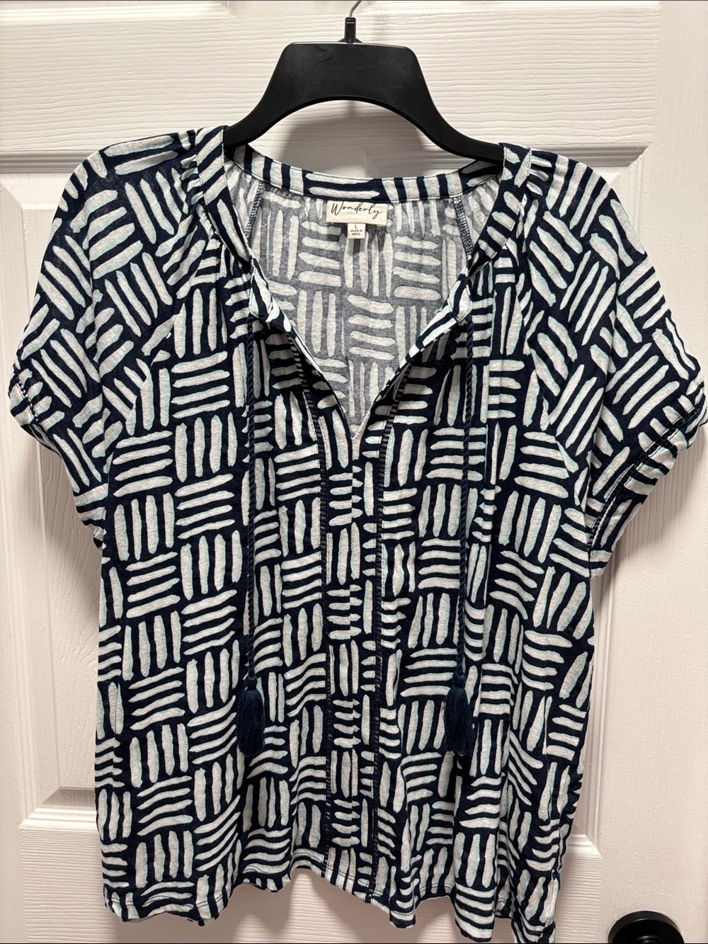 Wonderly Navy & White Geometric Short-Sleeve Top